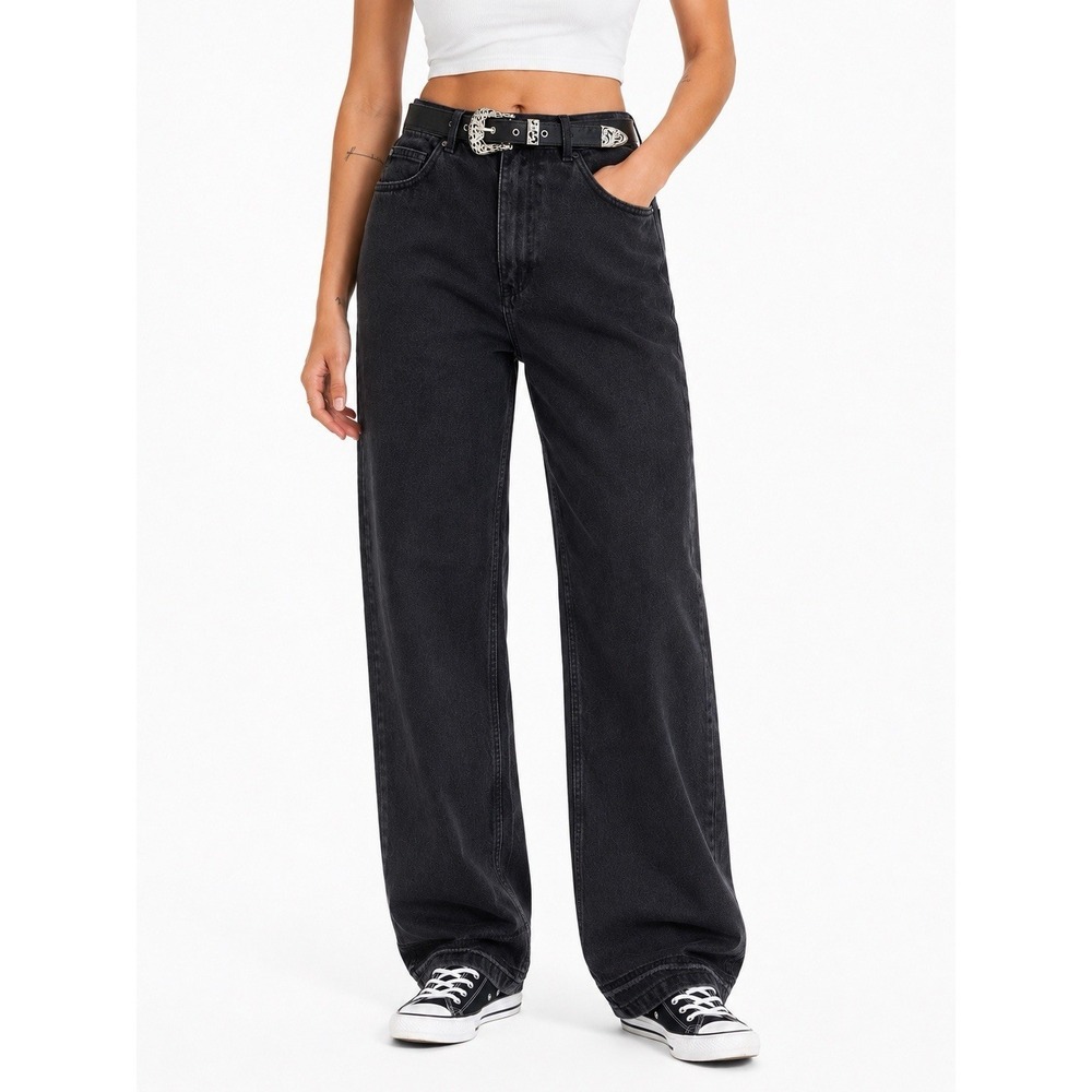 Le' AL.X Denim Built-in Western Belt High-rise Straight Leg 5-pocket Jeans 26